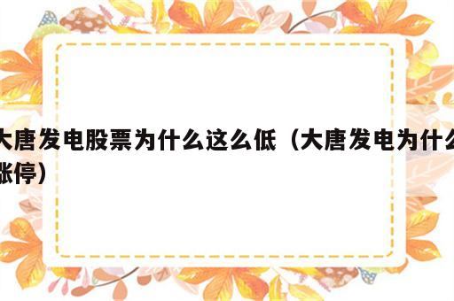 大唐发电股票为什么这么低（大唐发电为什么涨停）