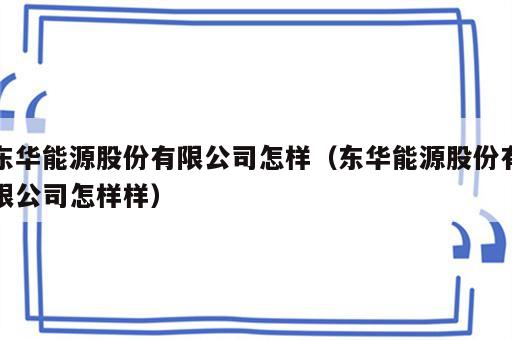 东华能源股份有限公司怎样（东华能源股份有限公司怎样样）