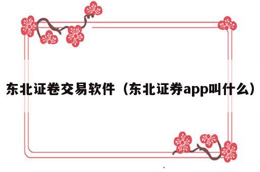 东北证卷交易软件（东北证券app叫什么）