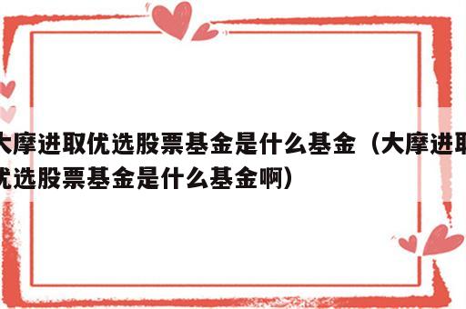 大摩进取优选股票基金是什么基金（大摩进取优选股票基金是什么基金啊）