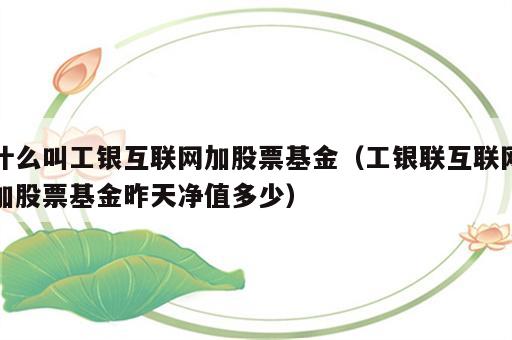 什么叫工银互联网加股票基金（工银联互联网加股票基金昨天净值多少）