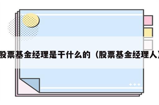 股票基金经理是干什么的（股票基金经理人）