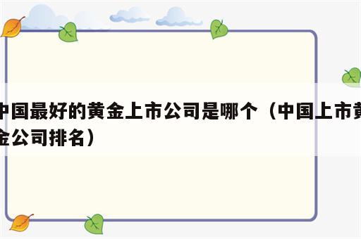 中国最好的黄金上市公司是哪个（中国上市黄金公司排名）