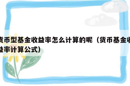 货币型基金收益率怎么计算的呢（货币基金收益率计算公式）