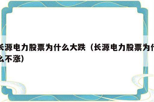 长源电力股票为什么大跌（长源电力股票为什么不涨）