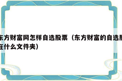 东方财富网怎样自选股票（东方财富的自选股在什么文件夹）