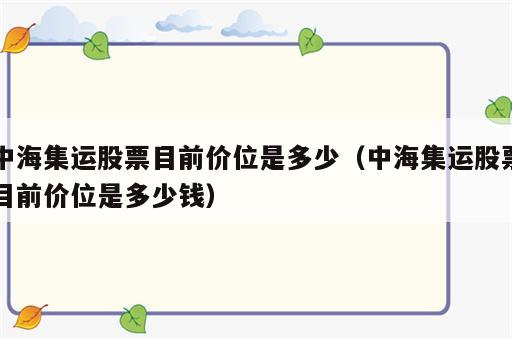 中海集运股票目前价位是多少（中海集运股票目前价位是多少钱）