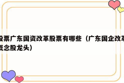 股票广东国资改革股票有哪些（广东国企改革概念股龙头）