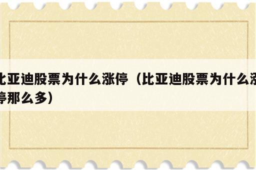 比亚迪股票为什么涨停（比亚迪股票为什么涨停那么多）