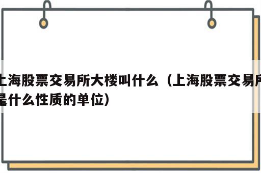 上海股票交易所大楼叫什么（上海股票交易所是什么性质的单位）