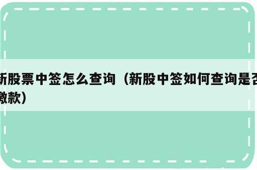 新股票中签怎么查询（新股中签如何查询是否缴款）