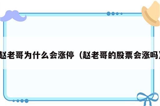 赵老哥为什么会涨停（赵老哥的股票会涨吗）