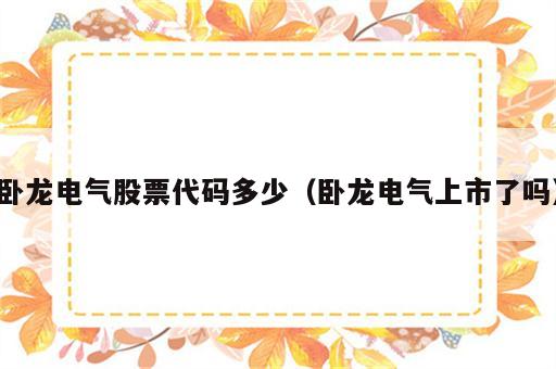 卧龙电气股票代码多少（卧龙电气上市了吗）