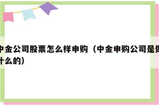 中金公司股票怎么样申购（中金申购公司是做什么的）