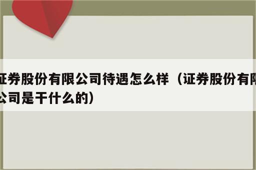 证券股份有限公司待遇怎么样（证券股份有限公司是干什么的）