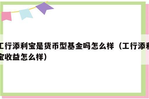 工行添利宝是货币型基金吗怎么样（工行添利宝收益怎么样）