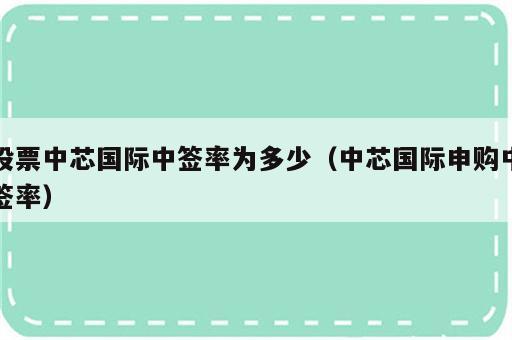 股票中芯国际中签率为多少（中芯国际申购中签率）