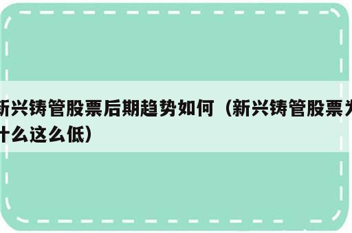 新兴铸管股票后期趋势如何（新兴铸管股票为什么这么低）