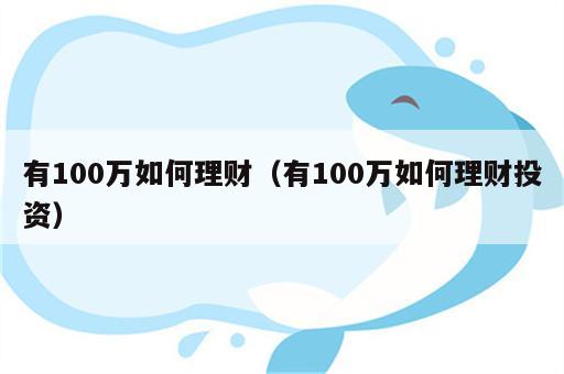 有100万如何理财（有100万如何理财投资）