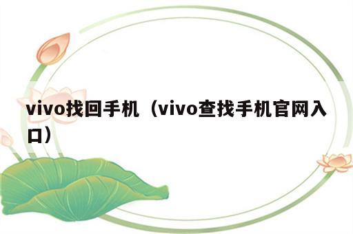 vivo找回手机（vivo查找手机官网入口）