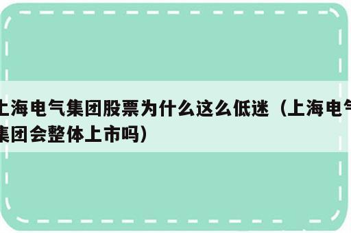 上海电气集团股票为什么这么低迷（上海电气集团会整体上市吗）