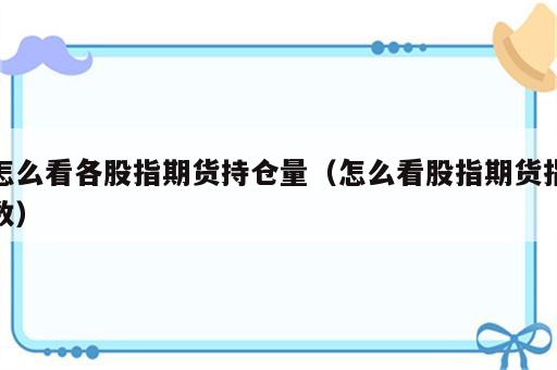 怎么看各股指期货持仓量（怎么看股指期货指数）